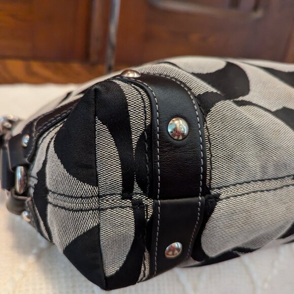 Coach Signature Carly Hobo Black Gray Canvas Brass Shoulder Bag Purse 12871 - Picture 8 of 12